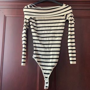 Striped off the shoulder body suit